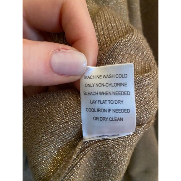 EVEREVE Lexi Lurex Balloon Sleeve Pullover Gold Crewneck Sweater Women Large EUC - Picture 6 of 12